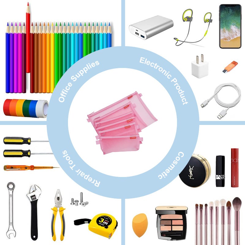 Pendancy Mesh Zipper Pouch 5pcs Lightweight Nylon File Folders Document Organizer Cosmetic Bags Accessories Storage for Travel and Office Supplies(Pink, A4 A5 A6) - Image 3